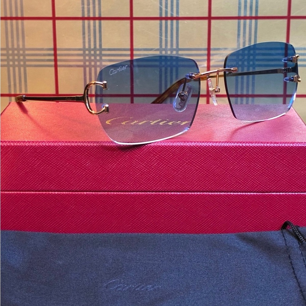 Cartier Unisex Big C Rimless Sunglasses - Picture 2 of 6